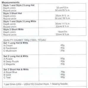 UKHKA 227 Chunky Crochet Pattern - Ladies Beanie Hat & Fingerless Mitts