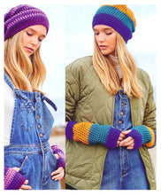 Load image into Gallery viewer, UKHKA 227 Chunky Crochet Pattern - Ladies Beanie Hat &amp; Fingerless Mitts