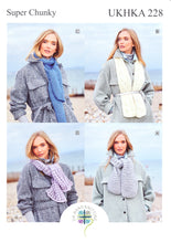 Load image into Gallery viewer, UKHKA 228 Super Chunky Knitting Pattern - Ladies &amp; Girls Scarves