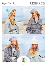 Load image into Gallery viewer, UKHKA 229 Super Chunky Knitting Pattern - Ladies &amp; Girls Hats