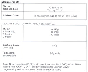 UKHKA 230 Super Chunky Knitting Pattern - Blanket & Cushion Cover
