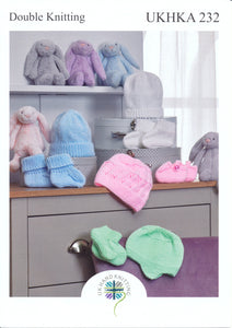 UKHKA 232 Double Knit Knitting Pattern - Baby Hats & Bootees