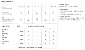 UKHKA 232 Double Knit Knitting Pattern - Baby Hats & Bootees