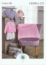 Load image into Gallery viewer, UKHKA 235 Double Knit Knitting Pattern - Baby Cardigans &amp; Blanket
