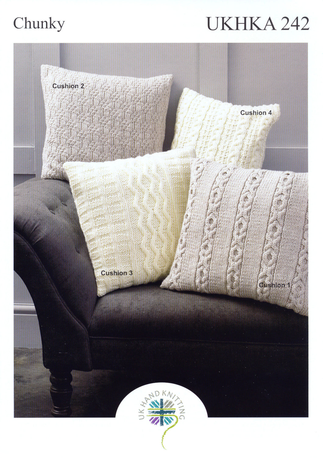 UKHKA 242 Chunky Knitting Pattern - Cushion Covers