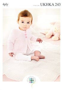 UKHKA 243 4ply Knitting Pattern - Baby Cardigans & Blanket