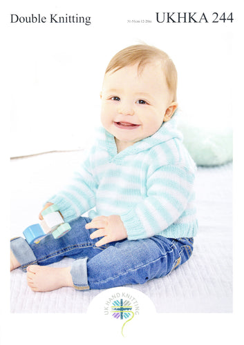 UKHKA 244 Double Knit Knitting Pattern - Baby Hoodies & Sweater