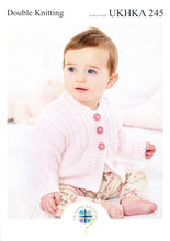 Load image into Gallery viewer, UKHKA 245 Double Knit Knitting Pattern - Baby Cardigan Jacket &amp; Blanket