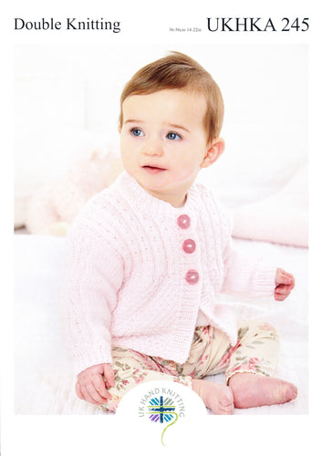 UKHKA 245 Double Knit Knitting Pattern - Baby Cardigan Jacket & Blanket