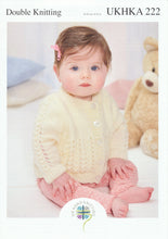 Load image into Gallery viewer, UKHKA 222 Double Knit Knitting Pattern - Baby Cardigan Waistcoat &amp; Sweater