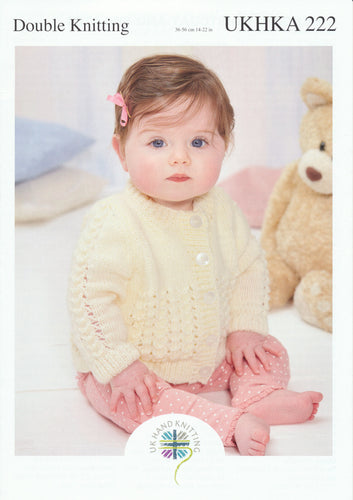 UKHKA 222 Double Knit Knitting Pattern - Baby Cardigan Waistcoat & Sweater