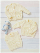 Load image into Gallery viewer, UKHKA 222 Double Knit Knitting Pattern - Baby Cardigan Waistcoat &amp; Sweater