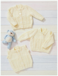 UKHKA 222 Double Knit Knitting Pattern - Baby Cardigan Waistcoat & Sweater