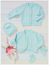 Load image into Gallery viewer, UKHKA 223 Double Knit Knitting Pattern - Baby Bolero Cardigan Hat &amp; Bootees