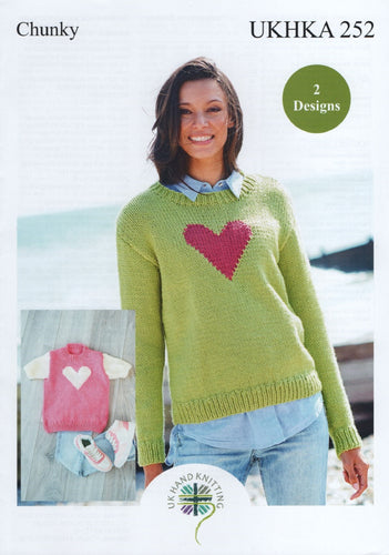 UKHKA 252 Ladies Chunky Knitting Pattern Girls Long & Short Sleeve Sweater