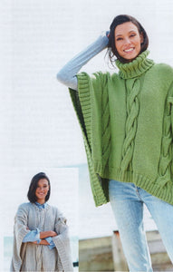 UKHKA 253 Chunky Knitting Pattern -Women's Chunky Roll Neck & Round Poncho