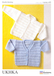 Baby Double Knitting Pattern - UKHKA 65 Cardigans