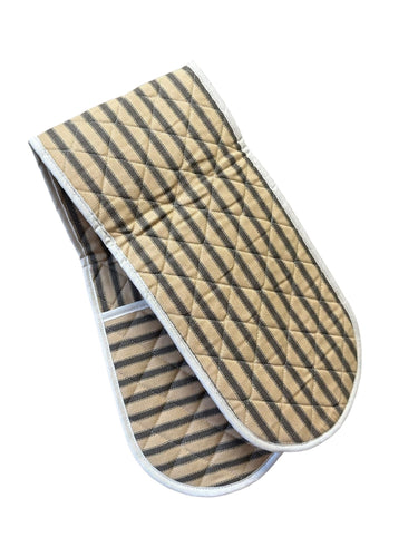 Beige & Brown Quilted Stripe Double Oven Glove