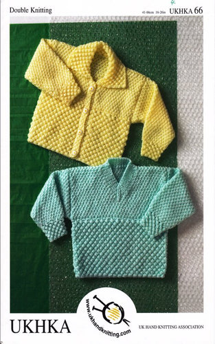 Baby Double Knitting Pattern - UKHKA 66 Cardigan & Sweater