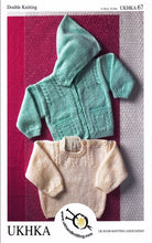 Load image into Gallery viewer, Baby Double Knitting Pattern - UKHKA 67 Hooded Cardigan &amp; Buttoned Sweater