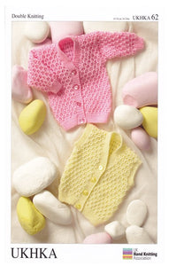 Double Knitting Pattern - UKHKA 62 Baby Cardigans & Waistcoat