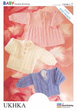 Load image into Gallery viewer, Double Knitting Pattern - UKHKA 2 Baby Cardigans &amp; Matinee Coat
