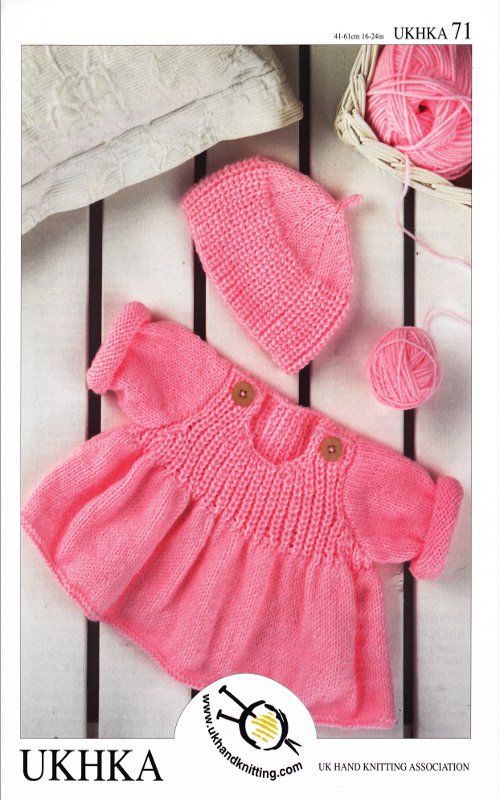 Baby Double Knitting Pattern - UKHKA 71 Flared Sweater and Hat.