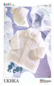 4 Ply Knitting Pattern - UKHKA 18 Baby Matinee Coat & Helmet