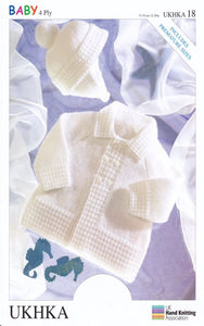 4 Ply Knitting Pattern - UKHKA 18 Baby Matinee Coat & Helmet
