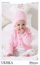 Load image into Gallery viewer, Double Knitting Pattern for Baby Cardigans Hat &amp; Blanket (UKHKA 112)