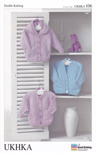 Double Knitting DK Pattern for Long Sleeved Baby Cardigans (UKHKA 106)