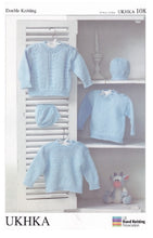 Load image into Gallery viewer, Double Knitting Pattern for Long Sleeved Baby Jumpers &amp; Hat (UKHKA 108)