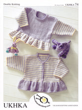 Load image into Gallery viewer, Baby Double Knitting Pattern - UKHKA 74 Matching Frill Sweater and Cardigan