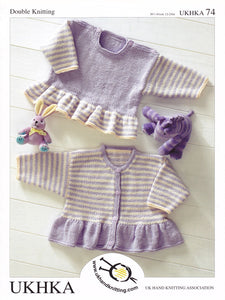 Baby Double Knitting Pattern - UKHKA 74 Matching Frill Sweater and Cardigan