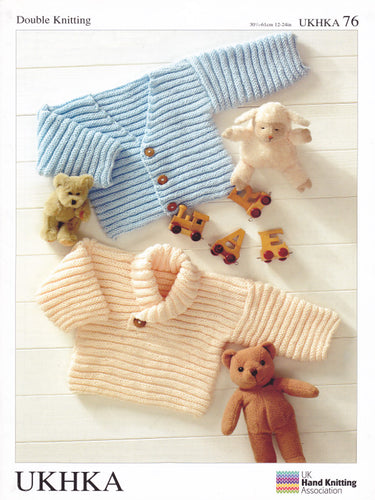 Baby Double Knitting Pattern - UKHKA 76 Sweater and Cardigan