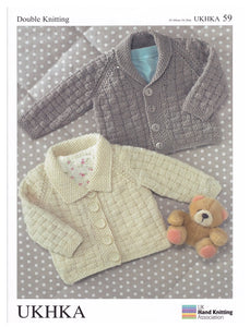 Baby Double Knitting Pattern - UKHKA 59 Collared Cardigans