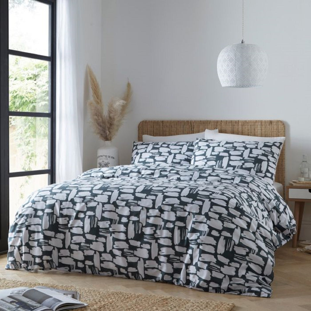 Navy & White Abstract Strokes Double Duvet Set