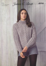 Load image into Gallery viewer, James Brett Aran Knitting Pattern - Ladies Sweater (JB762)
