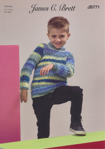 James Brett Chunky Knitting Pattern - Children's Sweater (JB771)