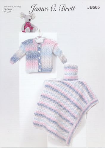 James Brett Double Knitting Pattern - Baby Cardigan Hat & Blanket (JB565)