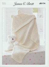 Load image into Gallery viewer, James C. Brett Knitting Pattern Hooded Blanket in Flutterby Chunky JB174