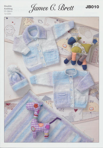 James Brett DK Knitting Pattern - JB010 Baby Cardigans Hat & Blanket