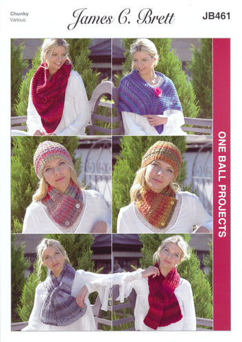 James Brett Chunky Knitting Pattern - JB461 Ladies Neck Wrap & Scarves