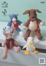 Load image into Gallery viewer, King Cole DK Aran Knitted Animal Characters Double Knitting Pattern Rabbit Duck