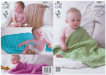 Load image into Gallery viewer, King Cole Comfort Chunky Knitting Pattern Baby Blankets In Four Designs - 3393