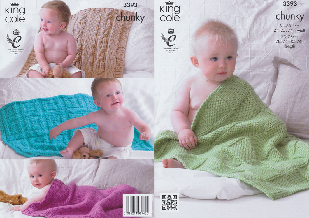 King Cole Comfort Chunky Knitting Pattern Baby Blankets In Four Designs - 3393