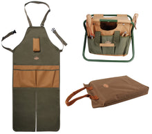 Load image into Gallery viewer, https://images.esellerpro.com/2278/I/146/378/khaki-green-brown-gardening-set-tool-stool-split-leg-apron-kneeling-pad.jpg
