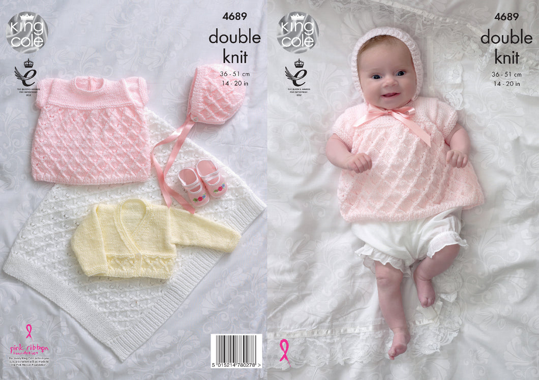 King Cole Double Knitting Pattern - Baby Angel Top & Cardigan Set (4689)