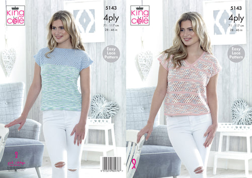 King Cole 4ply Knitting Pattern - Ladies Tops (5143)