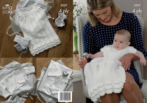 King Cole 4ply Knitting Pattern - Baby Christening Set (3537)